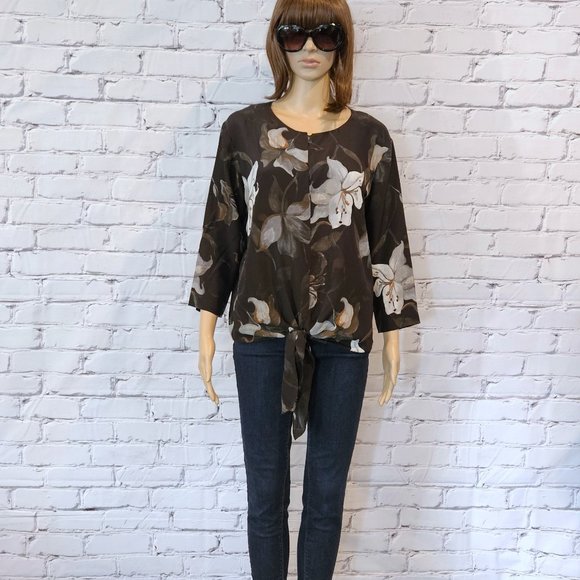 CLUB MONACO, Harriet 3/4 black floral 100% silk blouse - Picture 4 of 11